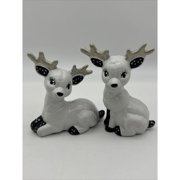 Vintage Kitschy Eyelash Polka Dot Christmas Reindeer Ceramic Figurine Handpaint - Picture 1 of 16